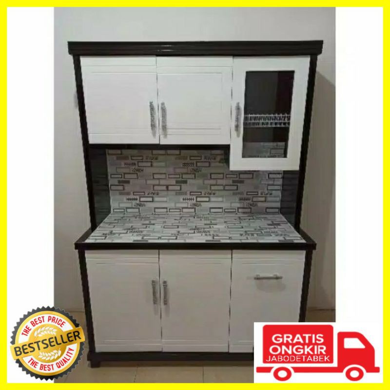 Lemari Sayur Rak Piring Dapur Kitchen Set Kayu Keramik Kaca 3 Pintu