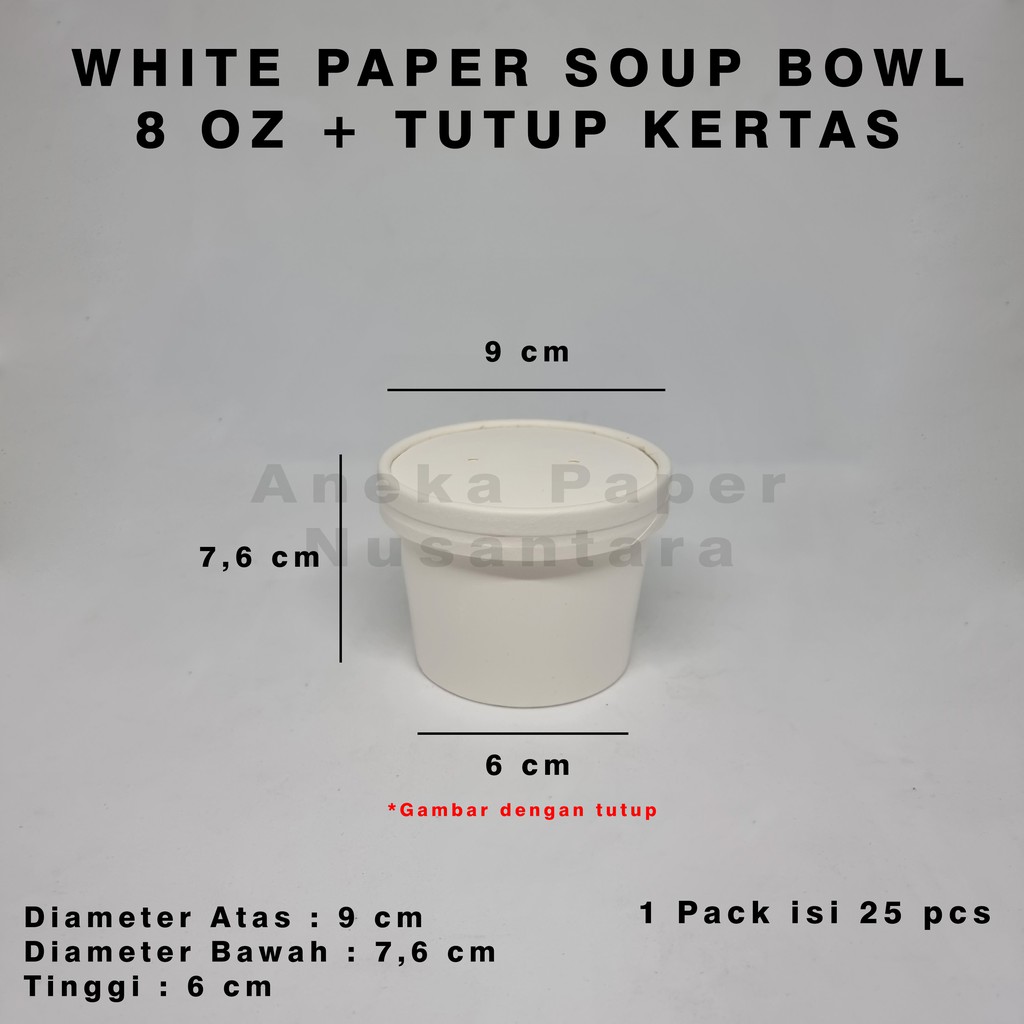 

White Paper Soup Cup 8 Oz + Lid Food Grade