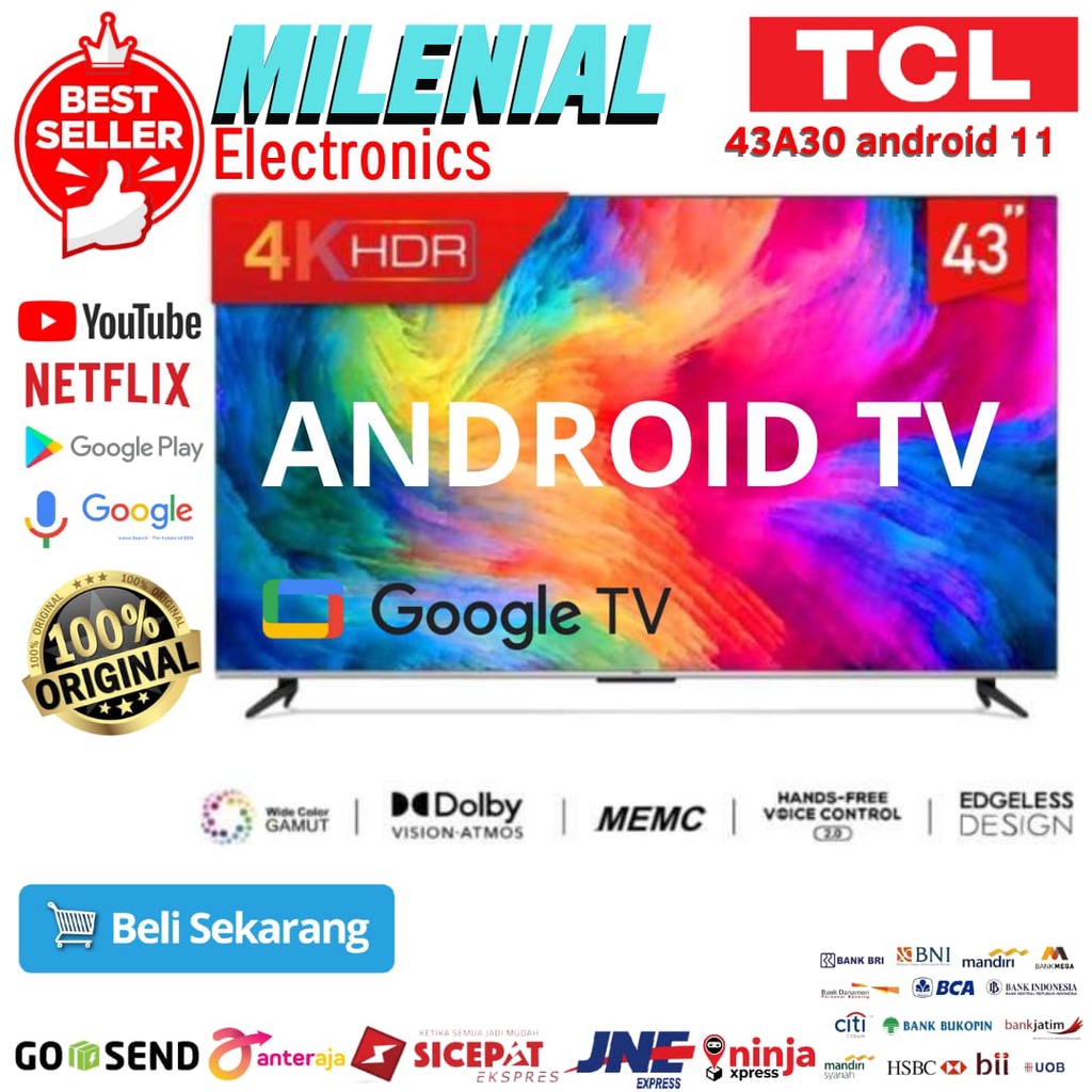 TCL 43A30 LED TV 43 INC SMART ANDROID 11 UHD 4K HDR DOLBY ATMOS NEW 43A30