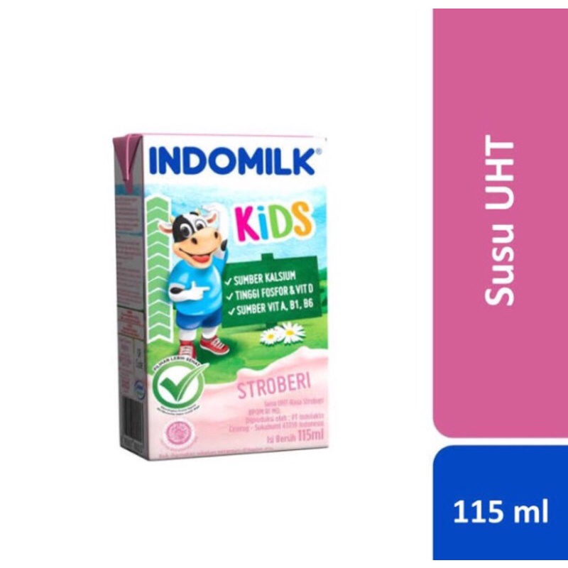 Susu UHT Indomilk Kids Rasa Stroberi 115ml Susu cair Strawberry