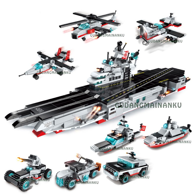 Bricks Mainan Blocks Qman 1406 Carrier Warship (8 macam) Pangkalan Udara