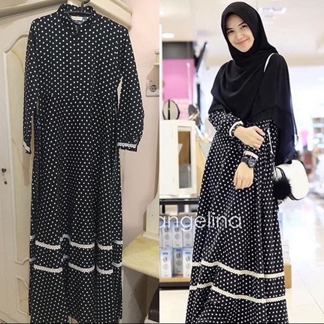 sabilla polka atelier angelina black/sabilla polka/atelier angelina/preloved/gamis syari