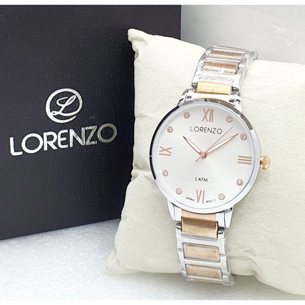 Jam Tangan Wanita Lorenzo 7105 Bulat Rantai Stainless Steel Tanggal Aktif Original