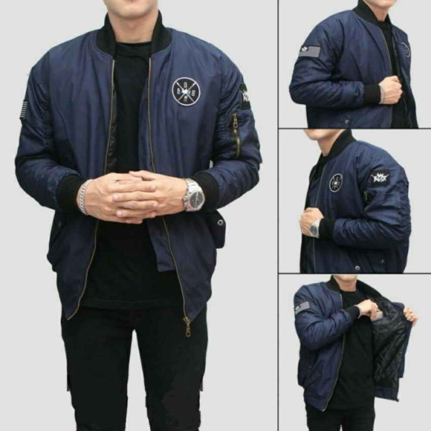 Jaket Pilot Bomber BSGR Pria/Cowok - Biru Navy (Navy Blue)