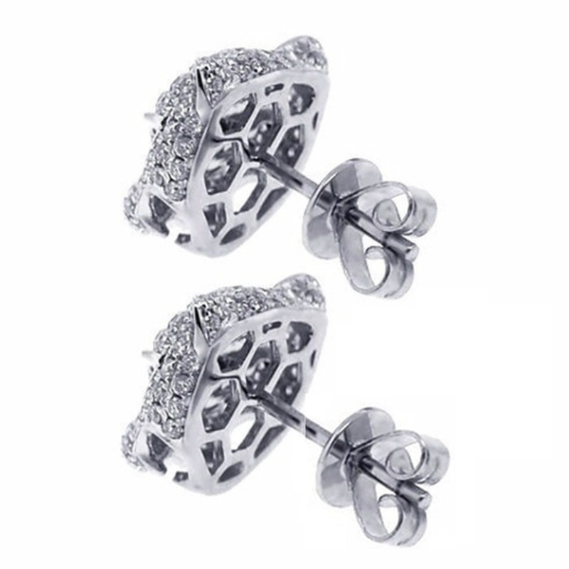 Anting Tusuk Motif Kepala Leopard Hias Berlian Imitasi Warna Silver Untuk Wanita