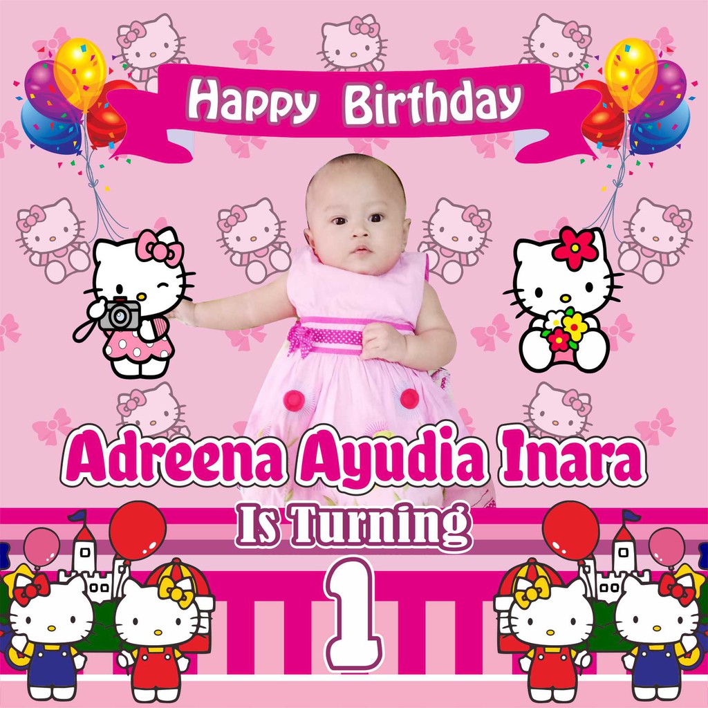 Backdrop & Banner 1 x 1 m | Backdrop Ulang Tahun | Banner Hello Kitty