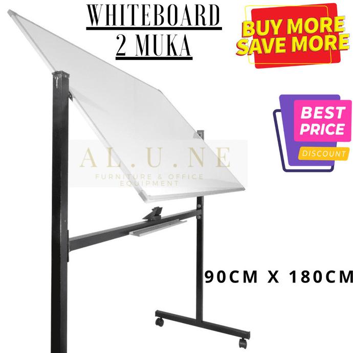 

Whiteboard Papan tulis 2 muka dengan kaki 90 x 180 cm Sakana