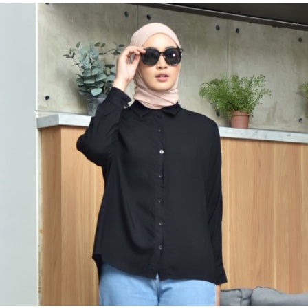 [ BISA COD ] Kemeja Wanita Casual Terbaru Alma Tshirt | Size S M L XL XXL | Bahan Dior HQ-Hitam