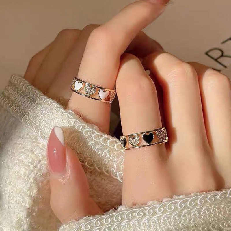 Ins Cincin Terbuka Adjustable Model Hati Hollow Gaya Jepang Untuk Wanita