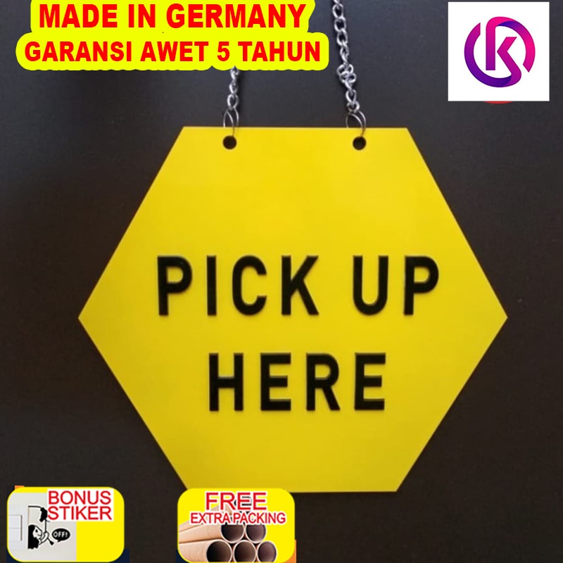 

Murah Pick Up Here Hexagon Signage Kuning | Sign Board Akrilik Timbul