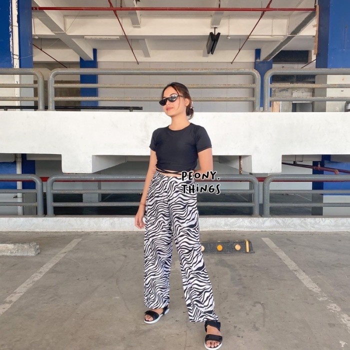 Celana Kulot Wanita Motif Zebra Celana Panjang Rayon Wanita Bermotif