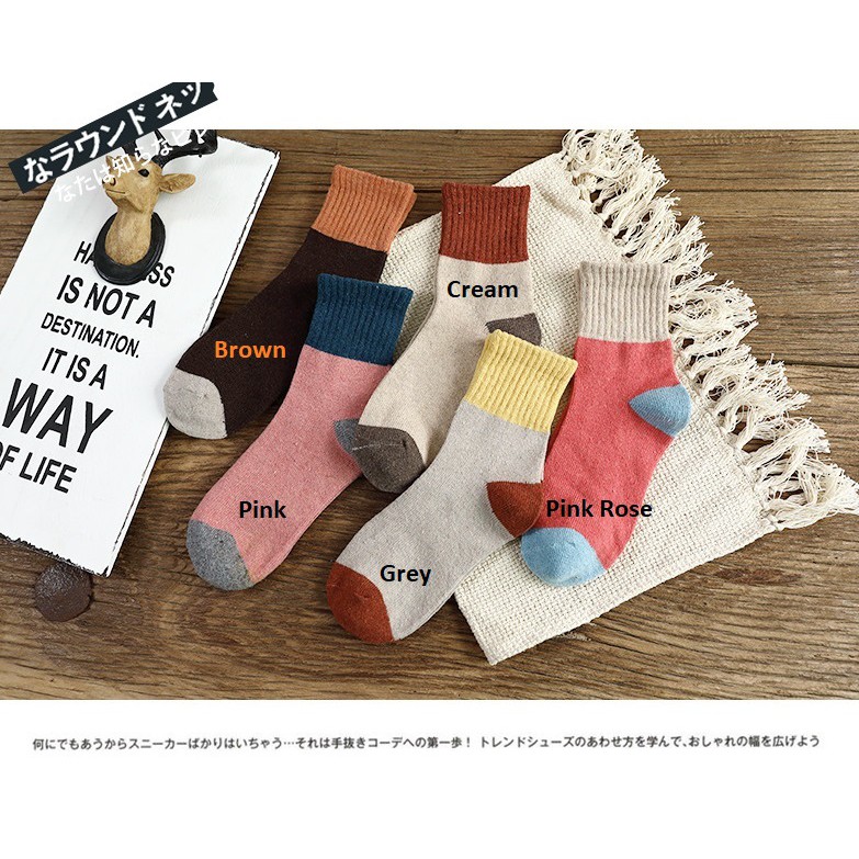 Ennwen KK52 Kaos Kaki Korea Wanita Autumm Women Colorfull Sock Tebal-1
