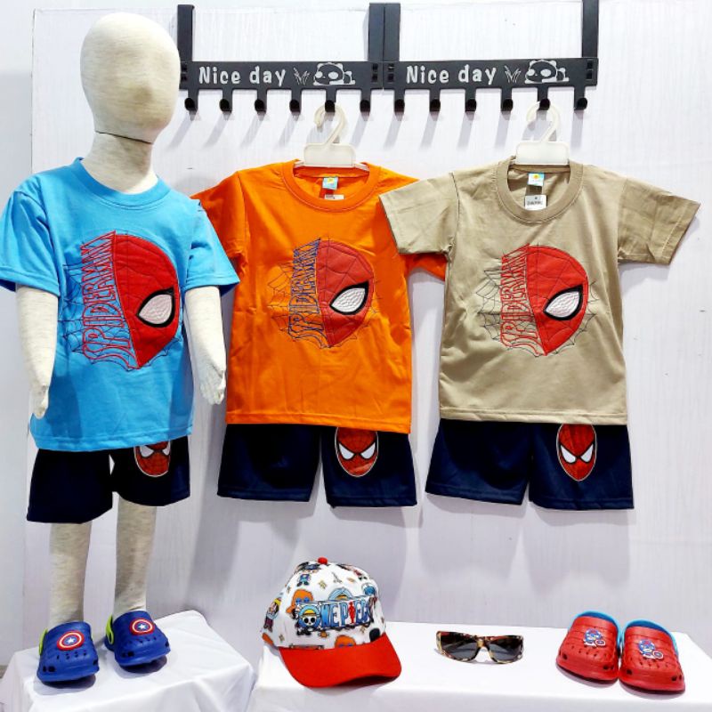 setelan anak laki laki dalmal spiderman half