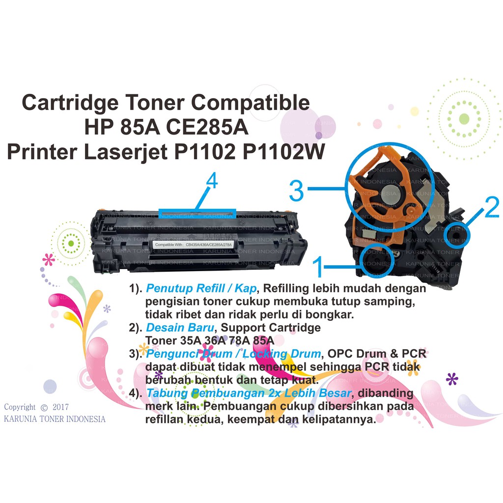 Cartridge Toner Compatible HP 85A CE285A Printer Laserjet P1102 P1102W