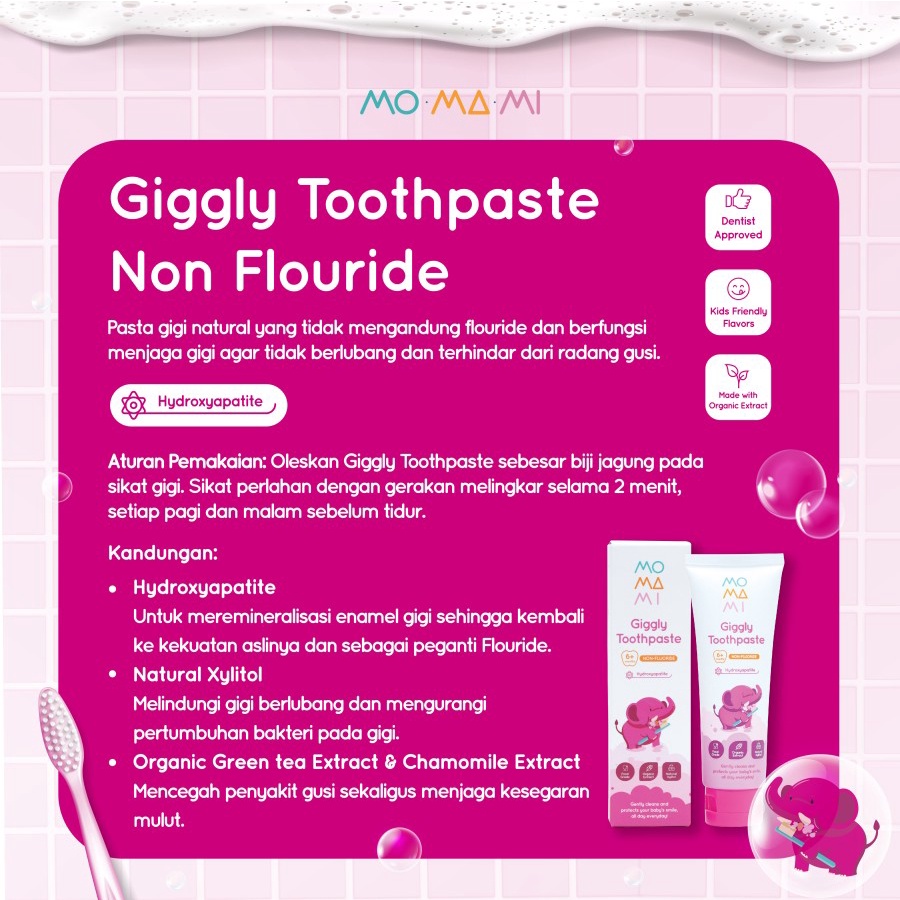 Momami Giggly Toothpaste Non Flouride 50gr - Pasta Gigi / Odol Anak 6+ bulan