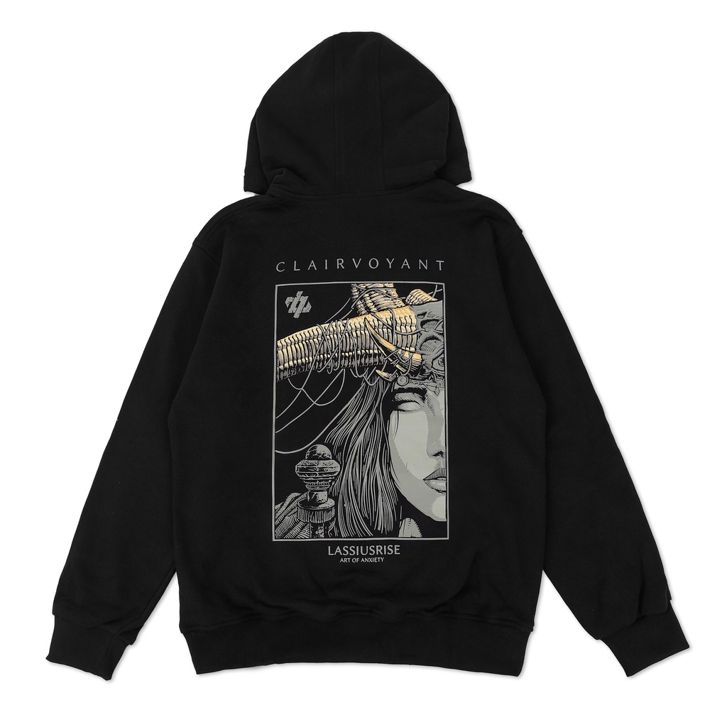 hoodie cotton fleece 330(gsm)|LASSIUSRISE -CLAIRVOYANT BLACK