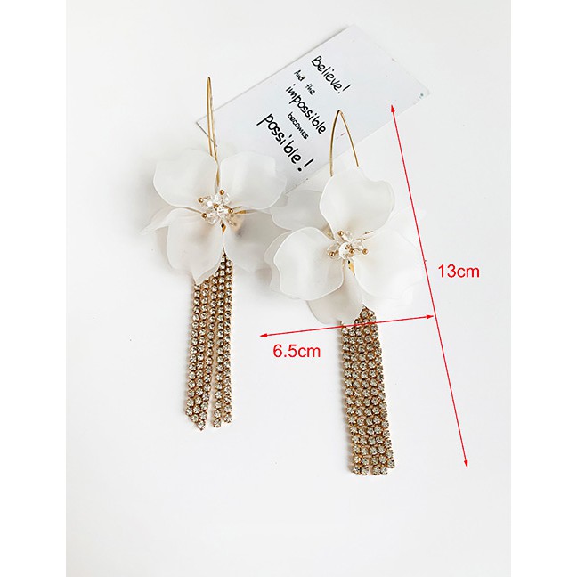 LRC Anting Tusuk Fashion Gold Alloy Diamond Resin Flower Tassel Earrings F91334