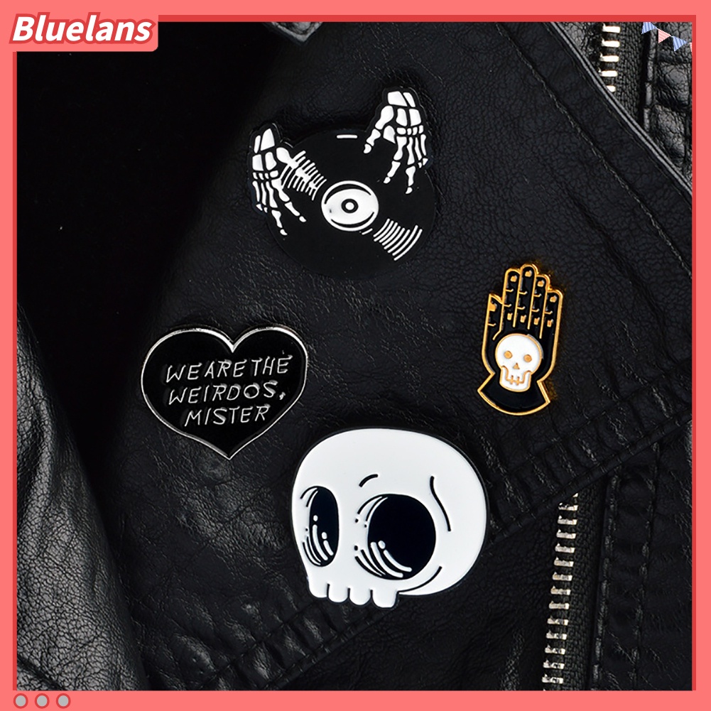 Bluelans Bros Pin Desain Kepala Tengkorak Tangan Hati Halloween Untuk Dekorasi Denim Kulit