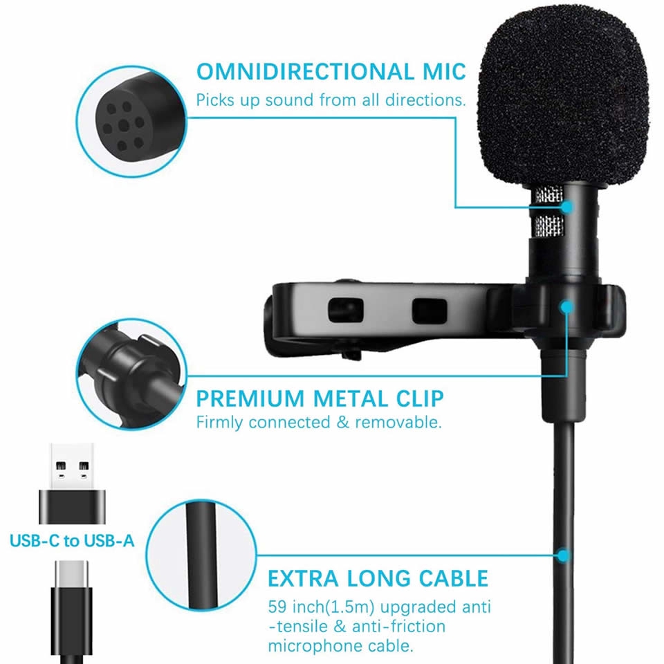 Tipe-c USB Lapel Microphone Clip on Hands-Free Universal Portable Mini HD Microphone Recorder Mic Mini Clip-on Tipe-C Plug Mic