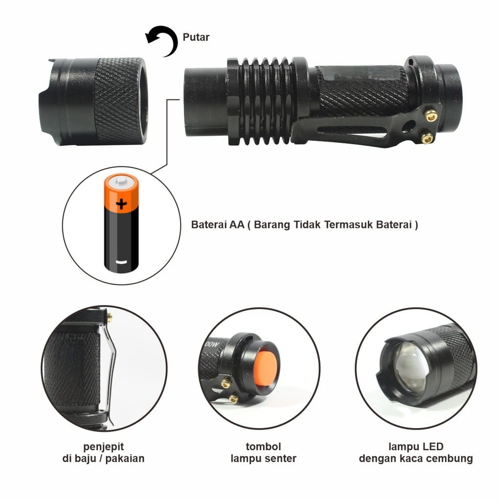 senter zoom LED anti air senter taktikal mini senter aluminium anti air senter camping senter pocket