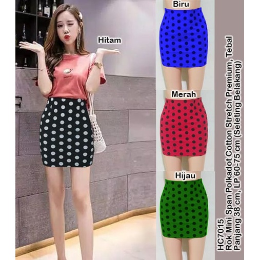 HC7015 Mini Skirt Span Polkadot Cotton Stretch Premium / Rok Mini / Rok Pendek / Rok Span Mini / Rok Katun/ Rok Span / Rok Polkadot / Rok Pendek