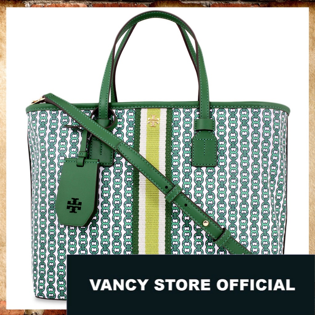 TAS ORIGINAL TORY BURCH - Gemini Link Canvas Tote Green [ NEW FULL SET ]