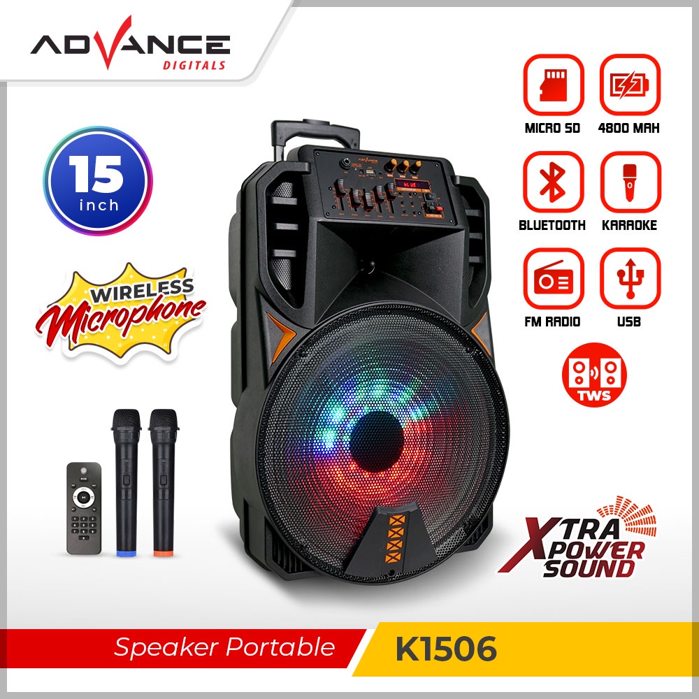 【READY STOCK】Advance K1506 Speaker Meeting Bluetooth Salon Aktif 15" Gratis Mic Karoke Batrei Besar 
