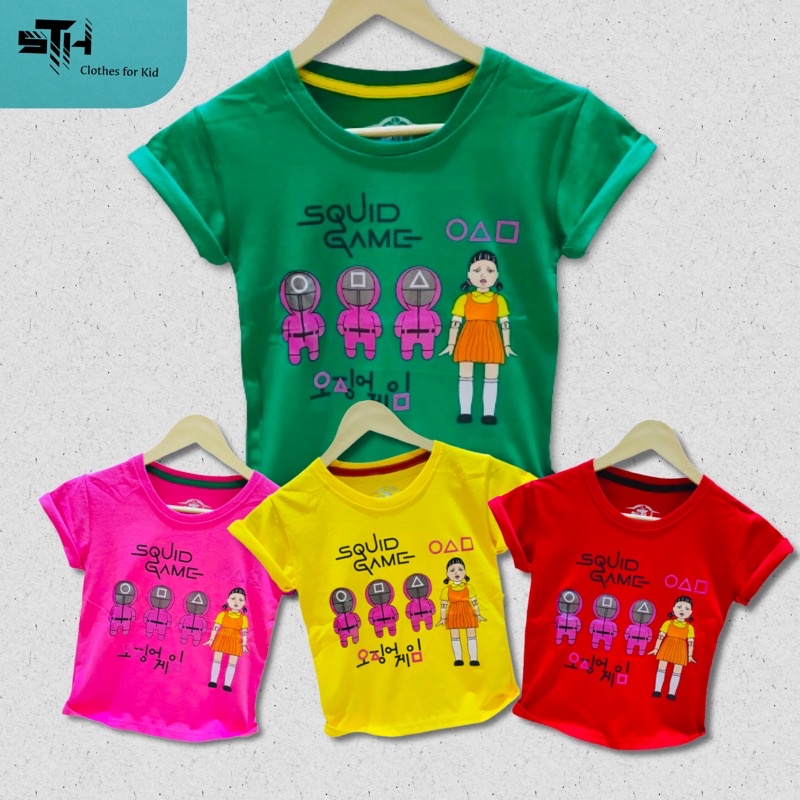 STH 1~10 Tahun [ S / M / L / XL / XXL ] Baju Kaos Anak Laki Laki Perempuan Cowok cewek PREMIUM DISTRO Bahan Katun Cotton Combed Cat Mutiara - SQUID GAME 1