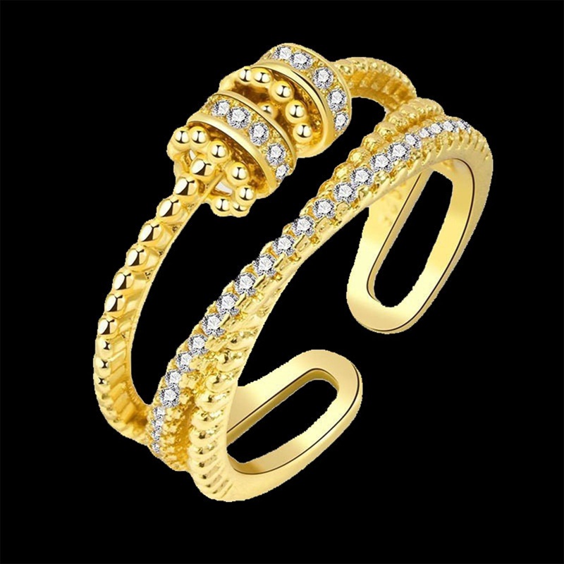 Perhiasan Cincin Couple Bahan Tembaga Hias Manik-Manik Zirkon Untuk Pria Dan Wanita