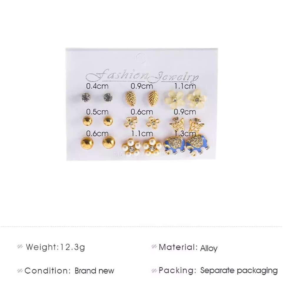 Anting Korea Set 9 Pasang Aksesoris Fasion Wanita Anting Hati Bintang Dalika