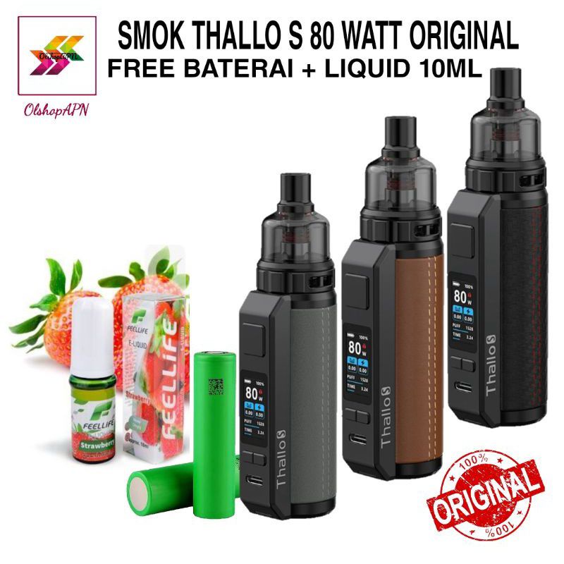 New elektronik tinta Vapee Vapoor SMOKEE THALO S KIT 80W Free Baterai+L 10ml mesin uap