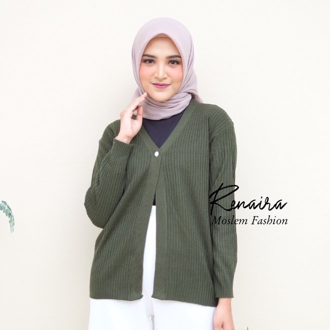 Cardigan rajut kancing mutiara RENAIRA 01-army