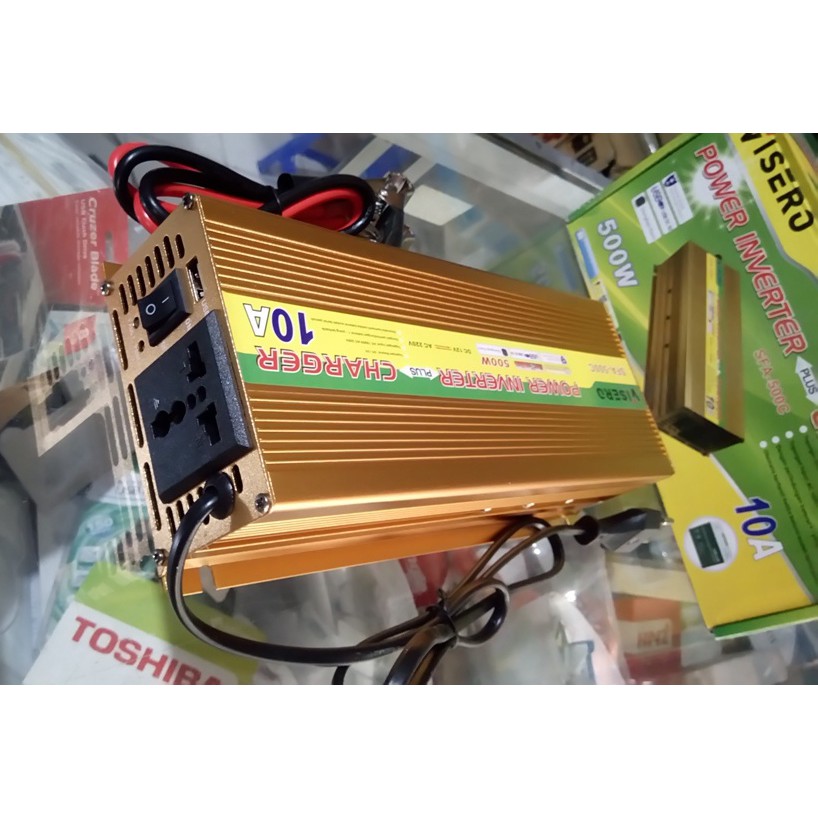 POWER INVERTER 500W PLUS CHARGER AKI 12V 10 AMPERE VISERO