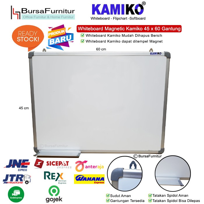

Papan Tulis Whiteboard Magnetic Kamiko Ukuran 45 cm x 60 cm Gantung