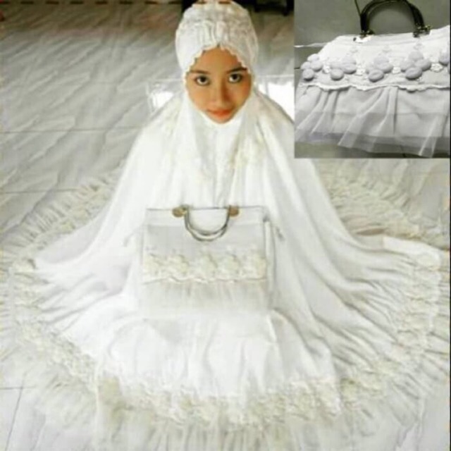 MUKENA MAHAR CANTIK PUTIH KATUN SUTRA BORDIR BUNGA TILE