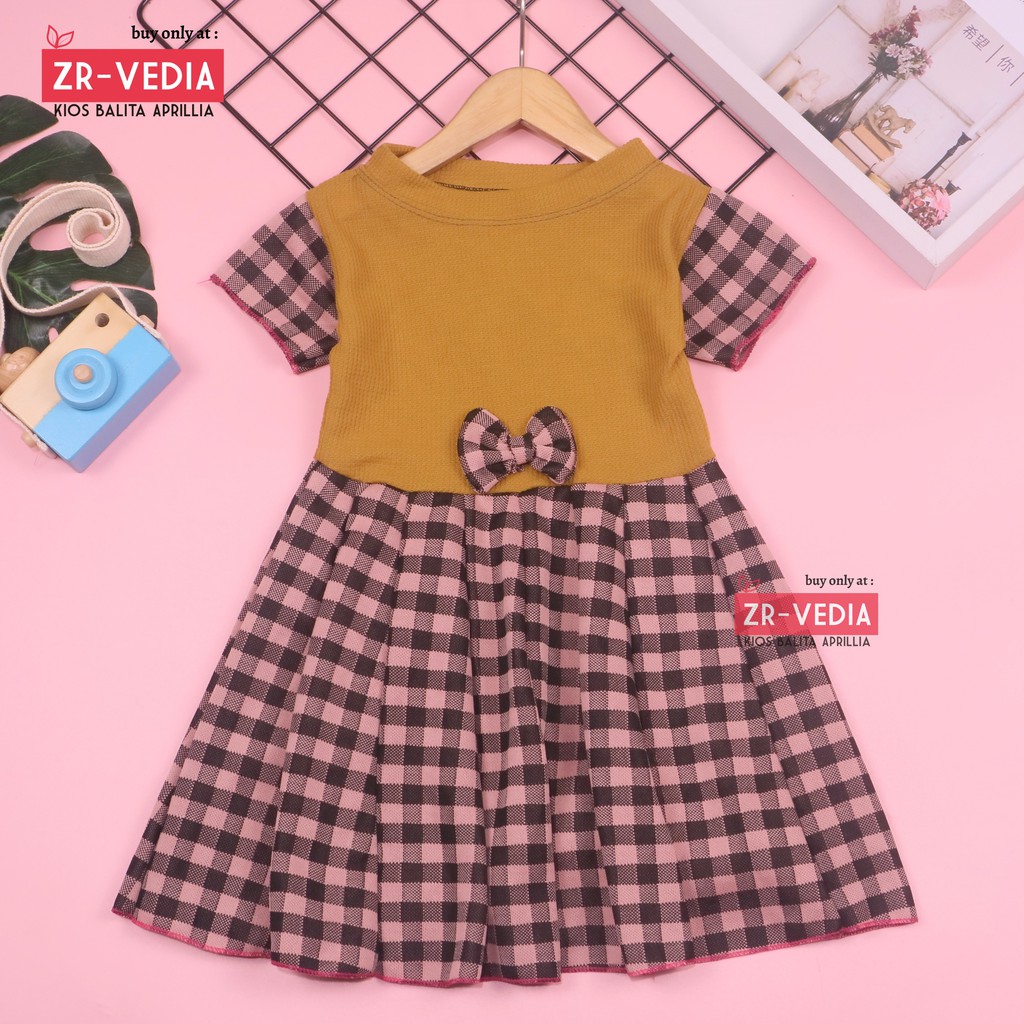 Dress Zaskia Uk 1-2 tahun / Dress Balita Anak Perempuan Cewek Dres Lengan Murah Casual Lucu Motif