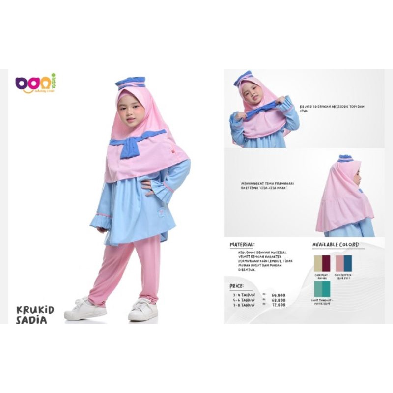 krukid sadia Bani batuta/kerudung topi anak/kerudung anak lucu/hijab anak lucu/hijab Rabbani ori
