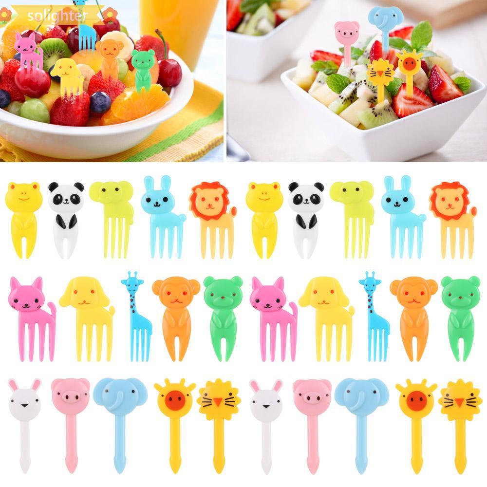 Solighter 10 / 30pcs Garpu Buah / Sayur / Bento Reusable Motif Kartun Hewan Untuk Anak