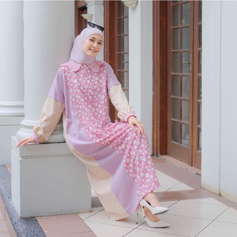 Eleanorre Aiko Abaya Flower Pink Atasan Muslim Wanita