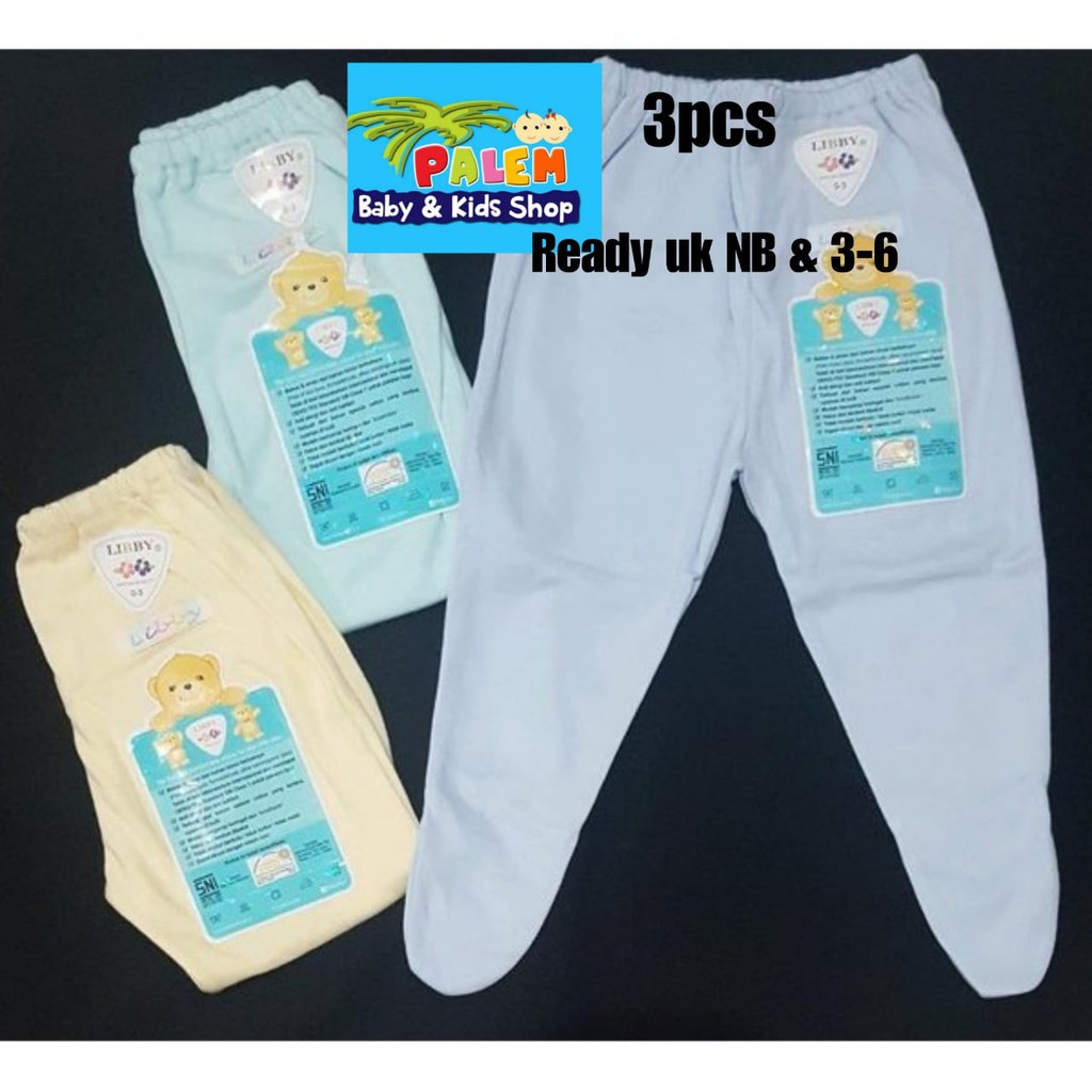 libby celana panjang warna &amp; motif tutup kaki 0-3bulan dan 3-6bulan 3pcs