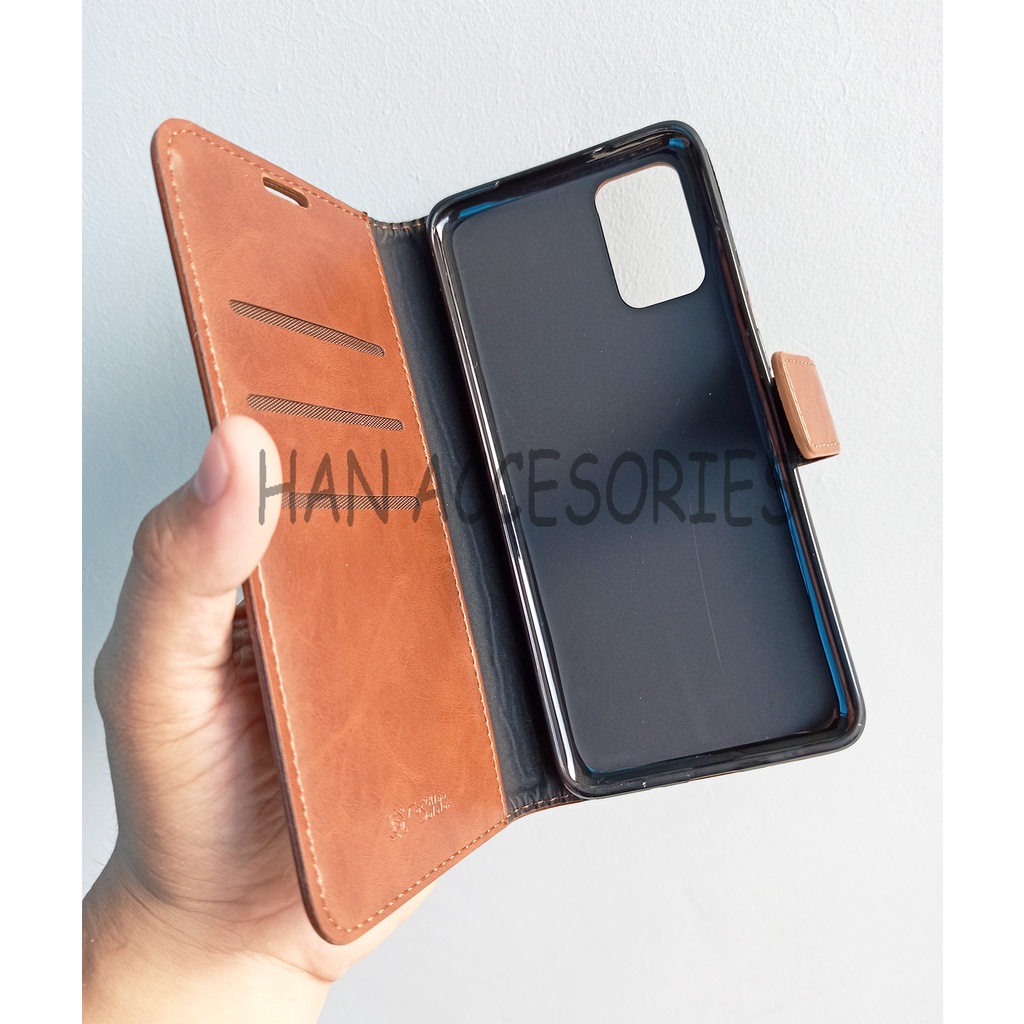 (PAKET HEMAT) Fashion Selular Flip Leather Case Samsung Galaxy A71 Flip Cover Wallet Case Flip Case + Nero Temperred Glass