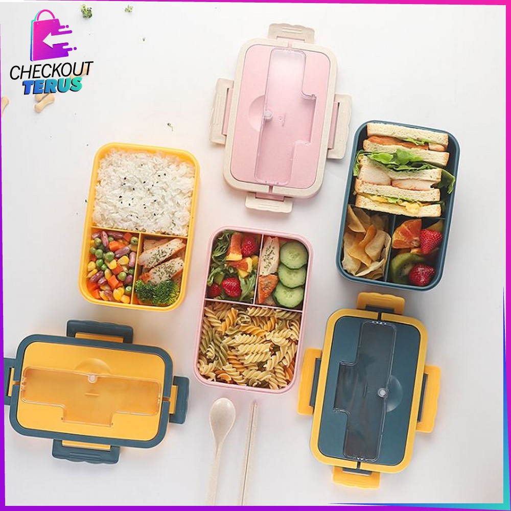 CT C374 Lunch Box Set Sendok Set Bekal Sendok Sumpit Kotak Bekal Makan Wheat Straw Gandum Anti Tumpah Kotak Makan Lucu Bahan Jerami Gandum BPA Free