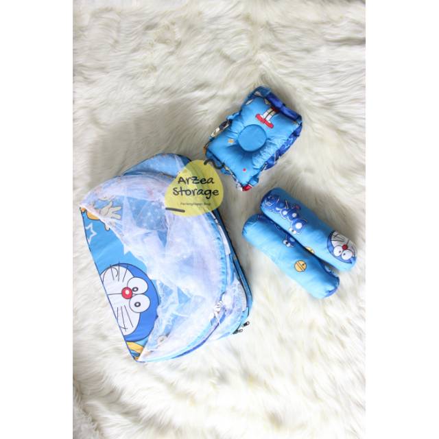 Kasur bayi kelambu set bantal guling lipat doraemon