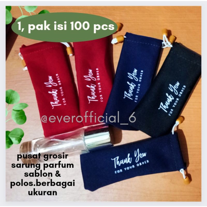 (1 pak 100 pcs) sarung botol parfum sablon bahan kain melar tebal