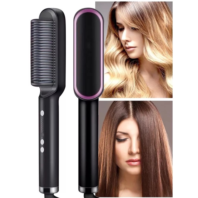 rumah_kita2020  Catok Sisir Pelurus Rambut Hair Straightener Curler 2 in 1 catokan sisir listrik Sisir Catokan Pelurus Rambut rambut lurus dan keriting