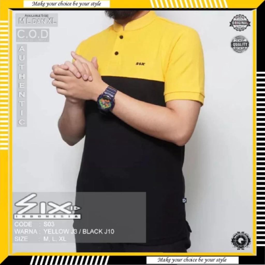 KAOS Six Kerah Gerimis POLO Sanghai Wangki Pria Dewasa 100% Original Premium Pakaian Baju Distro SIX