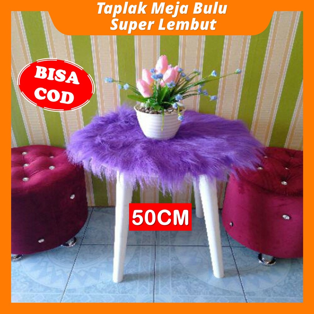 Alas Meja Bulat 50CM Bahan Bulu Korea Premium Aesthetic Kekinian Taplak Bulu Meja Kecil Bundar Panjang Lembut Meja Rias Ruang Tamu Belajar Harga Murah Warna Putih Abu Coklat Ungu Pink Merah