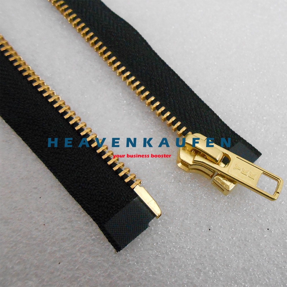 Resleting Zipper Jaket Gigi Besi YKK 75 cm Atau 30 inch Hitam - Gold Open End Buka Lepas