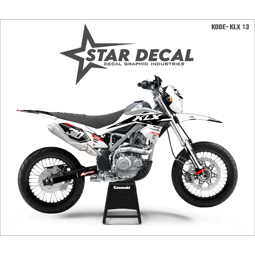 STAR DECAL | Decal KLX BF full body | Hitam Putih Merah Simple