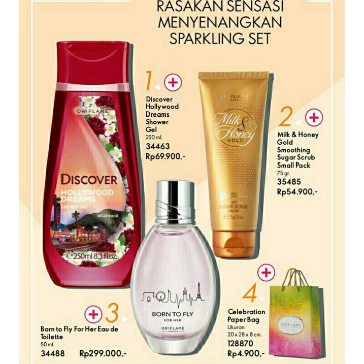 Born to Fly For Her EDT (Parfum wanita) | Milk& Honey SugarScrub | Shower Gel(sabun cair) -ORIFLAME-